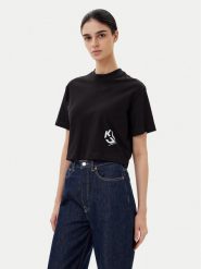KARL LAGERFELD T-Shirt A2W17076 Czarny Cropped Fit. Czarne t-shirty KARL LAGERFELD, l, bez wzorów, z syntetyku, bez kołnierzyka, bez ramiączek. Za 149.99 zł.