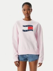 Tommy Jeans Bluza Wavy Flag DW0DW22742 Różowy jasny Boxy Fit. Czerwone bluzy Tommy Jeans, xs, bez wzorów, z bawełny, bez ramiączek, bez kaptura. Za 409.99 zł.