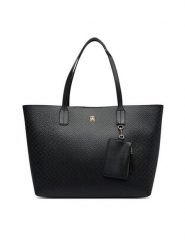 Tommy Hilfiger Torebka Th Icon Tote Mono AW0AW19004 Czarny. Czarne shopper bag Tommy Hilfiger, bez wzorów, ze skóry, bez dodatków. Za 699.99 zł.