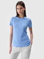 4F T-shirt slim gładki damski - niebieski XXL. Niebieskie t-shirty 4f, xs, bez wzorów, z bawełny, klasyczne, bez kołnierzyka, bez ramiączek. Za 39.99 zł.