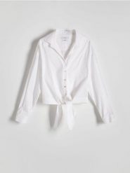 Koszula z tkaniny ramia - biały. Białe koszule Reserved, l, bez wzorów, z bawełny, bez kołnierzyka, bez ramiączek. W wyprzedaży za 45.99 zł.