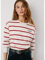 Pepe Jeans Bluza "Bienna" w kolorze kremowo-czerwonym rozmiar: S. Brązowe bluzy Pepe Jeans, s, bez wzorów, z jeansu, bez ramiączek, bez kaptura. Za 192.33 zł.
