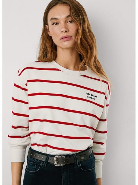 Pepe Jeans Bluza "Bienna" w kolorze kremowo-czerwonym rozmiar: S. Brązowe bluzy Pepe Jeans, s, bez wzorów, z jeansu, bez ramiączek, bez kaptura. Za 192.33 zł.