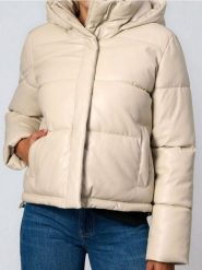 Pikowana kurtka puffer - kremowy. Białe kurtki Sinsay, l, bez wzorów, bez kaptura. Za 99.99 zł.