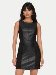ONLY Sukienka skórzana Rafia 15330045 Czarny Slim Fit. Czarne sukienki ONLY, xs, bez wzorów, ze skóry, bez kołnierzyka, bez ramiączek. Za 139.99 zł.
