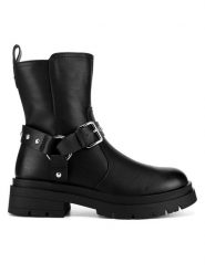 DeeZee Botki HY60188-2 Czarny. Czarne botki DeeZee, bez wzorów, bez obcasa, na płaskiej podeszwie, bez zapięcia. Za 159.99 zł.