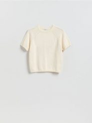 Bawełniany sweter - kremowy. Białe swetry Reserved, l, bez wzorów, z bawełny, bez ramiączek. Za 109.99 zł.