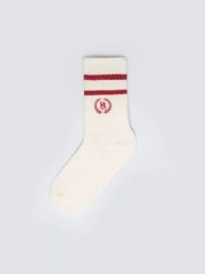 Skarpety damskie długie białe z czerwonymi paskami Prepaliana 603. Czerwone skarpetki BIG STAR, bez wzorów, z bawełny. Za 19.99 zł.