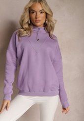 Jasnofioletowa Ocieplana Bluza Bawełniana z Półgolfem Heraia. Fioletowe bluzy Renee, bez wzorów, z bawełny, bez kaptura. W wyprzedaży za 79.99 zł.
