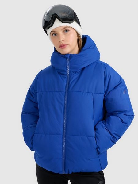 4F Kurtka narciarska membrana 5000 damska - niebieska L. Niebieskie kurtki narciarskie 4f, na zimę, l, bez wzorów, bez kaptura, narciarskie. Za 499.99 zł.