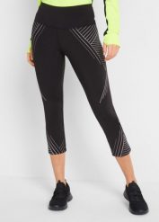 Legginsy sportowe z kieszonką, długość 3/4. Czarne legginsy bonprix, bez wzorów, sportowe. Za 114.99 zł.