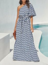 LA Angels Sukienka w kolorze granatowo-kremowym rozmiar: L. Brązowe sukienki LA Angels, na imprezę, l, bez wzorów, z tkaniny, bez kołnierzyka, bez ramiączek, maxi. Za 223.99 zł.