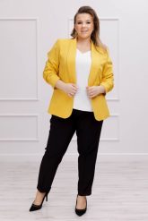 Elegancki żółty żakiet Neva XXL OVERSIZE WIOSNA. Żółte marynarki i żakiety Moda Size Plus Iwanek, s, bez wzorów, z bawełny, eleganckie, bez ramiączek. W wyprzedaży za 159.90 zł.