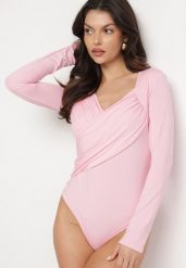 Różowe Body Eleganckie z Marszczeniem Ziellea. Czerwone body i gorsety Born2be, bez wzorów, z jeansu, bez ramiączek. W wyprzedaży za 42.49 zł.