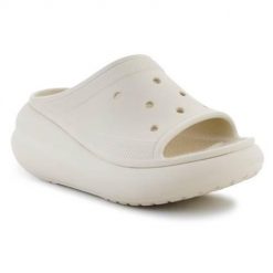 Klapki damskie Crocs Crush Slide Bone Os. Białe klapki Crocs, bez wzorów, z materiału, eleganckie, bez obcasa, bez zapięcia. Za 301.00 zł.