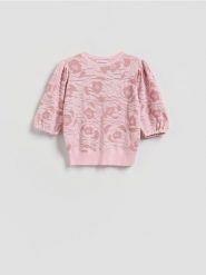 Bluzka z ozdobnym wzorem - różowy. Czerwone bluzki Reserved, l, bez wzorów, z dzianiny, klasyczne, bez kołnierzyka, bez ramiączek. Za 109.99 zł.