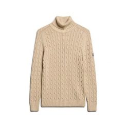 Sweter na plecionce z golfem damski Superdry. Brązowe swetry Superdry, na zimę, bez wzorów, ze splotem, bez ramiączek. Za 325.60 zł.