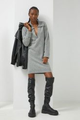 Abercrombie & Fitch sukienka z domieszką wełny kolor szary mini prosta. Szare sukienki Abercrombie & Fitch, na co dzień, l, bez wzorów, z dzianiny, bez kołnierzyka, bez ramiączek, mini, proste. W wyprzedaży za 324.99 zł.