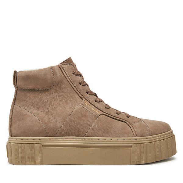 Trzewiki Tamaris. Brązowe botki Tamaris, bez wzorów, bez obcasa, na płaskiej podeszwie, bez zapięcia. Za 539.99 zł.