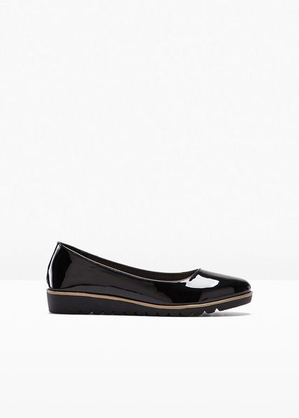 Baleriny. Czarne baleriny bonprix, bez wzorów, eleganckie, bez obcasa, bez zapięcia. Za 94.99 zł.