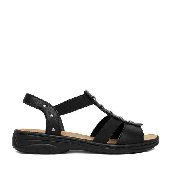 Sandały Rieker. Czarne sandały Rieker, bez wzorów, bez obcasa, na płaskiej podeszwie, bez zapięcia. Za 319.99 zł.