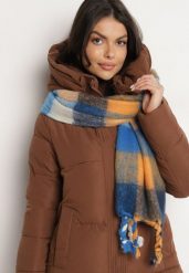 Niebiesko-Granatowy Szalik w Kratę z Ozdobną Plecionką Eveltinae. Niebieskie szaliki i kominy Born2be, bez wzorów, z jeansu, eleganckie. W wyprzedaży za 38.24 zł.