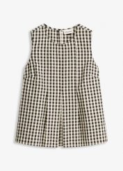 Top bez rękawów w kratkę. Żółte topy bonprix, bez wzorów, eleganckie, bez kołnierzyka, bez ramiączek. Za 107.99 zł.