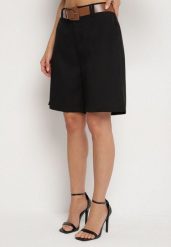 Czarne Eleganckie Szorty z Wiskozą z Dodatkowym Paskiem z Klamrą Aranielle. Czarne szorty Born2be, bez wzorów, z wiskozy, biznesowe. W wyprzedaży za 84.99 zł.
