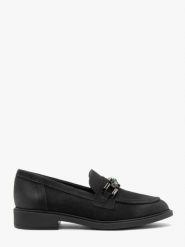 Czarne eleganckie mokasyny z łańcuchem. Czarne mokasyny Ryłko, bez wzorów, z nubiku. Za 449.99 zł.