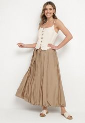 Beżowa Rozkloszowana Spódnica z Wiskozą o Kroju Bombki z Zakładkami Redimia. Brązowe spódnice Born2be, na co dzień, l, bez wzorów, z wiskozy, eleganckie, maxi, bombki. Za 109.99 zł.