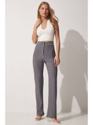 Happiness Istanbul Spodnie w kolorze szarym rozmiar: 36. Szare spodnie materiałowe Happiness Istanbul, bez wzorów, z materiału, z podwyższonym stanem. Za 60.99 zł.