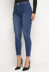Granatowe Jeansy Skinny z Wystrzępionymi Nogawkami Velesta. Niebieskie jeansy Born2be, l, bez wzorów, z jeansu, eleganckie, z podwyższonym stanem. W wyprzedaży za 55.24 zł.