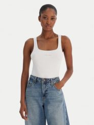 Calvin Klein Jeans Top Monologo Scoop Nk Rib LV047A804G Biały Slim Fit. Białe topy Calvin Klein Jeans, m, bez wzorów, z bawełny, bez kołnierzyka, bez ramiączek. Za 129.99 zł.