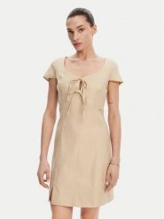 Guess Sukienka letnia W5GK41 WH5L2 Beżowy Regular Fit. Brązowe sukienki Guess, l, z aplikacjami, ze lnu, bez kołnierzyka, bez ramiączek. Za 499.99 zł.