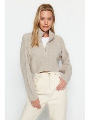 Trendyol Sweter w kolorze beżowym rozmiar: S. Brązowe swetry Trendyol, s, bez wzorów, bez ramiączek. Za 73.99 zł.