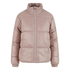 Kurtka puchowa krótka damska z recyklingu Urban Classics. Czerwone kurtki Urban Classics, bez wzorów, z materiału, bez kaptura. Za 337.50 zł.