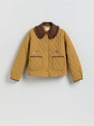 Kurtka z haftowanym wzorem - bursztynowy. Pomarańczowe kurtki Reserved, l, bez wzorów, z bawełny, bez kaptura. Za 259.99 zł.