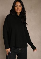 Czarny Casualowy Golf Tusara. Czarne swetry Renee, s, bez wzorów, z jeansu, bez ramiączek. Za 79.99 zł.