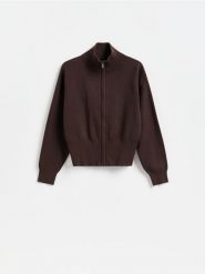 Rozpinany sweter - brązowy. Brązowe swetry Reserved, l, bez wzorów, z dzianiny, bez ramiączek. Za 139.99 zł.