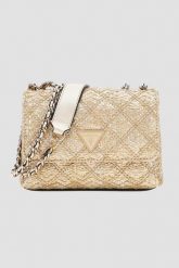 GUESS Złota kopertówka damska Giully Mini 2. Żółte kopertówki Guess, z aplikacjami, eleganckie, bez dodatków. W wyprzedaży za 429.99 zł.