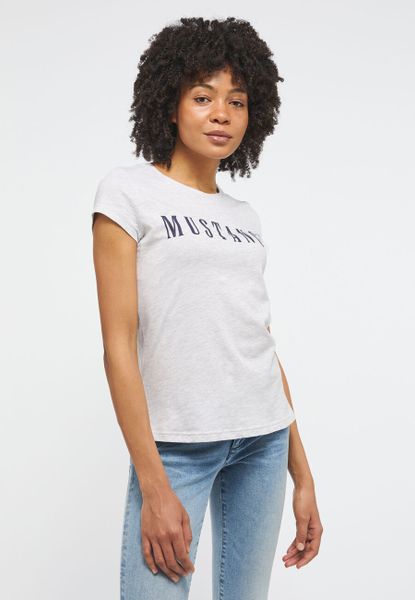 MUSTANG Alina C Logo Tee Damski T-shirt Koszulka Light Grey Melange 1013222 4141. Szare t-shirty Mustang, s, bez wzorów, bez kołnierzyka, bez ramiączek. Za 69.99 zł.