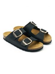 Mandel Skórzane klapki "Alberto" w kolorze czarnym rozmiar: 37. Czarne klapki Mandel, bez wzorów, klasyczne, z otwartym noskiem, bez obcasa, bez zapięcia. Za 152.99 zł.