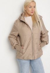 Beżowa Pikowana Kurtka o Prostym Kroju z Kapturem Tulorisa. Brązowe kurtki Born2be, plus size, z aplikacjami, z jeansu, eleganckie, z kapturem. Za 149.99 zł.