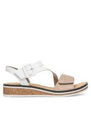 Rieker Sandały V3660-60 Beżowy. Brązowe sandały Rieker, bez wzorów, z syntetyku, bez obcasa, na płaskiej podeszwie, bez zapięcia. Za 289.99 zł.