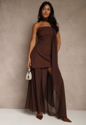 Brązowa Wieczorowa Sukienka Bandeau z Dodatkowym Szalem Meridvia. Brązowe sukienki Renee, na imprezę, m, bez wzorów, wizytowe, bez kołnierzyka, bez ramiączek, maxi. Za 149.99 zł.