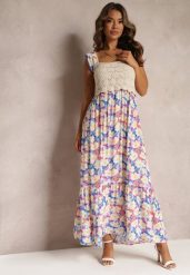 Niebieska Maxi Wiskozowa Sukienka Maxi w Kwiaty z Kwadratowym Dekoltem Alten. Niebieskie sukienki Renee, m, bez wzorów, z tkaniny, bez kołnierzyka, bez ramiączek, maxi. W wyprzedaży za 99.99 zł.