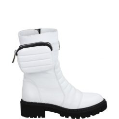 BIAŁE BOTKI 0010123 WHITE. Białe botki Venezia, bez wzorów, ze skóry, bez obcasa, bez zapięcia. Za 259.00 zł.