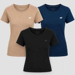 KOMPLET KOSZULEK DAMSKICH 4F T-SHIRT 3PAK ZESTAW SPORTOWY SS26. T-shirty sportowe 4f, uniwersalny, bez wzorów, z bawełny, bez ramiączek, na fitness i siłownię. Za 113.00 zł.