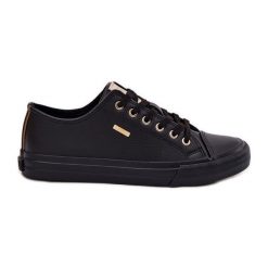 Trampki Damskie Z Eko Skóry Big Star RR274749 Czarne. Czarne trampki bez wzorów, z gumy, retro, bez zapięcia. Za 207.99 zł.