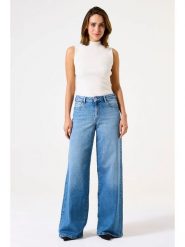 Garcia Dżinsy "Celia" - Wide fit - w kolorze niebieskim rozmiar: W28. Niebieskie jeansy Garcia, z aplikacjami, ze skóry, klasyczne, z podwyższonym stanem. Za 197.63 zł.